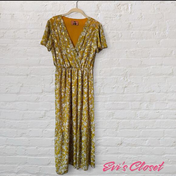 Unbranded Romantics Dress Yellow BOHO Floral V-Neck Lined Size S - Picture 1 of 7